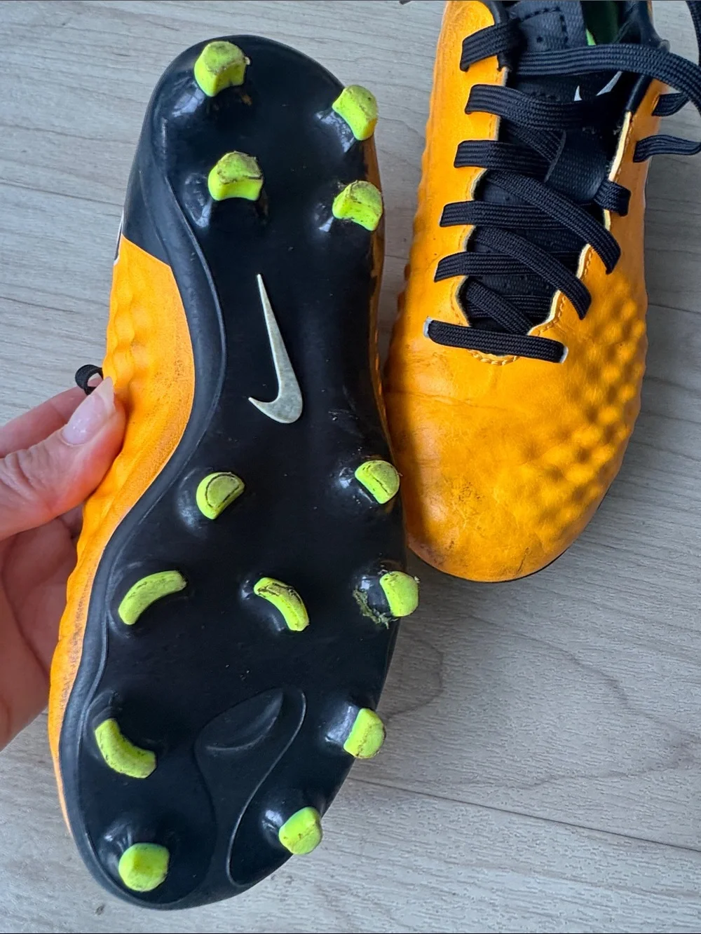 Nike Orange and Black Soccer Cleats with Studded Outsole